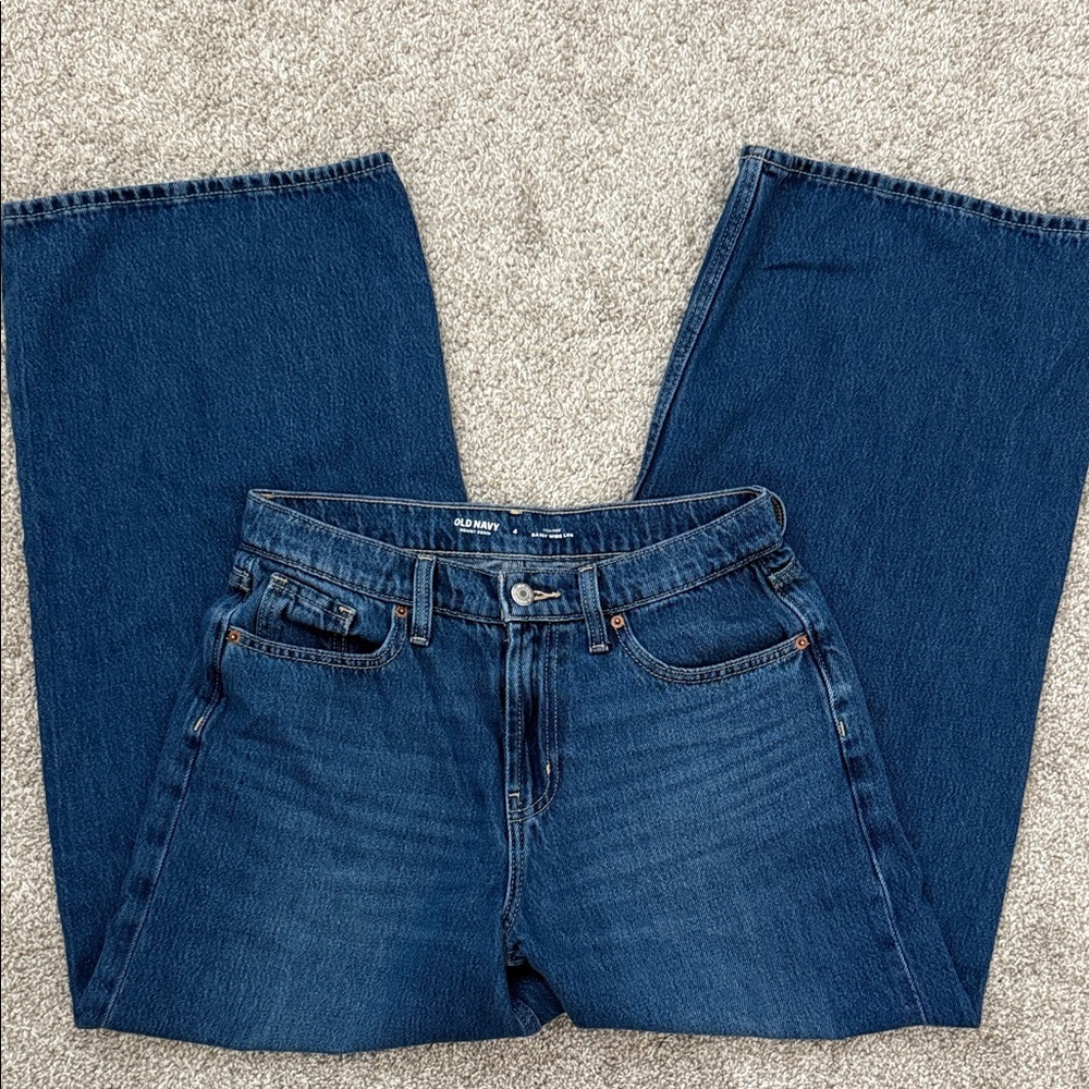 Old Navy high rise, baggy Wide Leg Blue Jeans - Picture 5 of 7